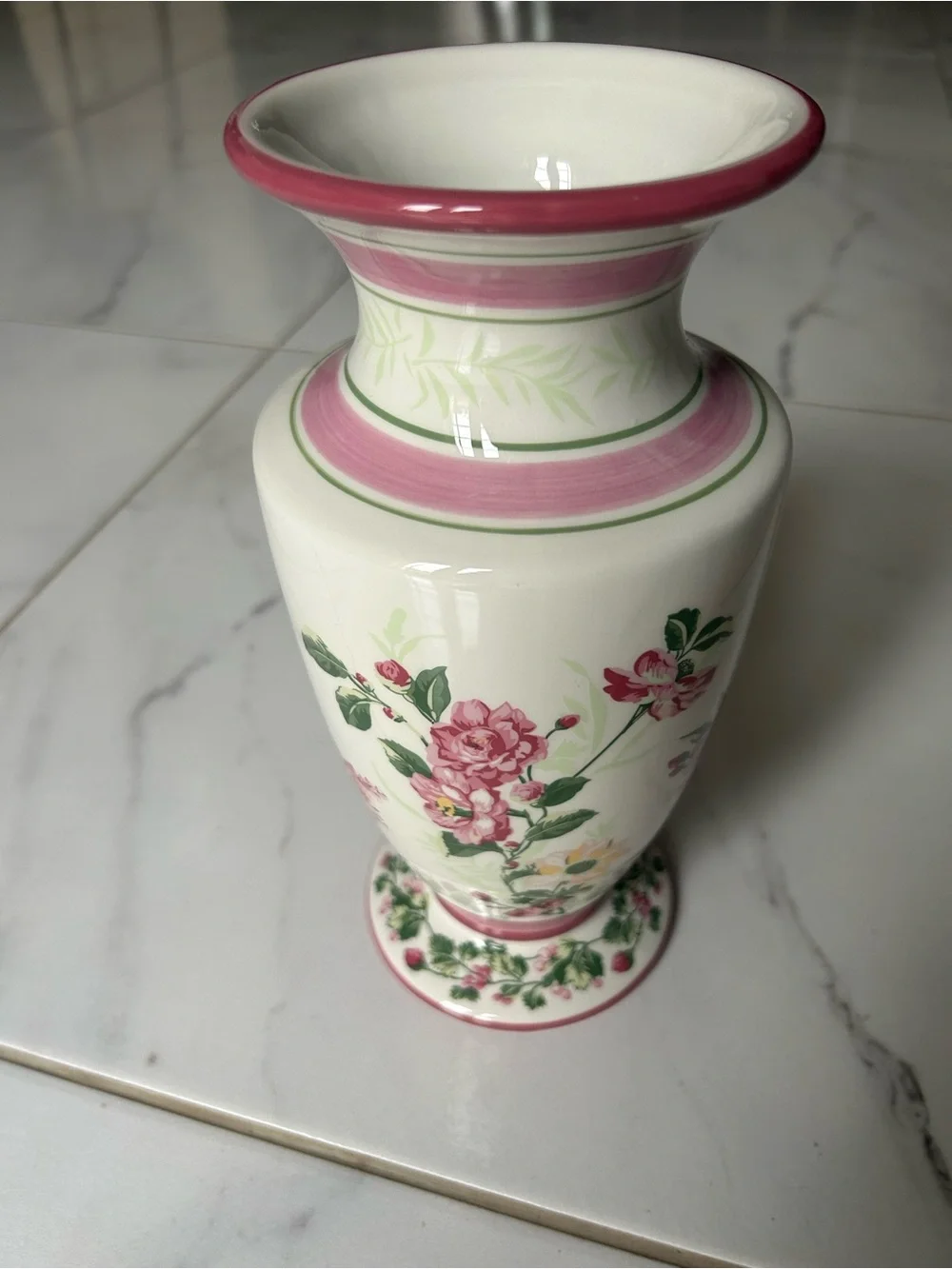 Laura Ashley Pink and Green Floral Ceramic Vase